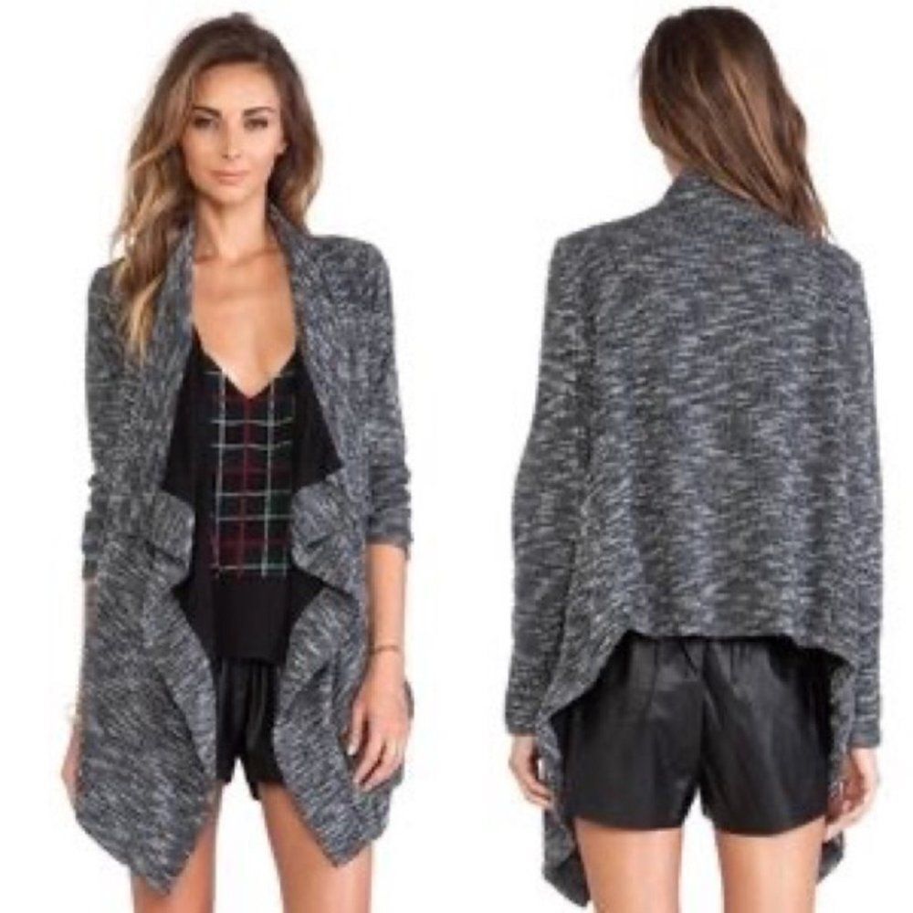 Lovers & Friends Marled Drape Cardigan in Black White Small